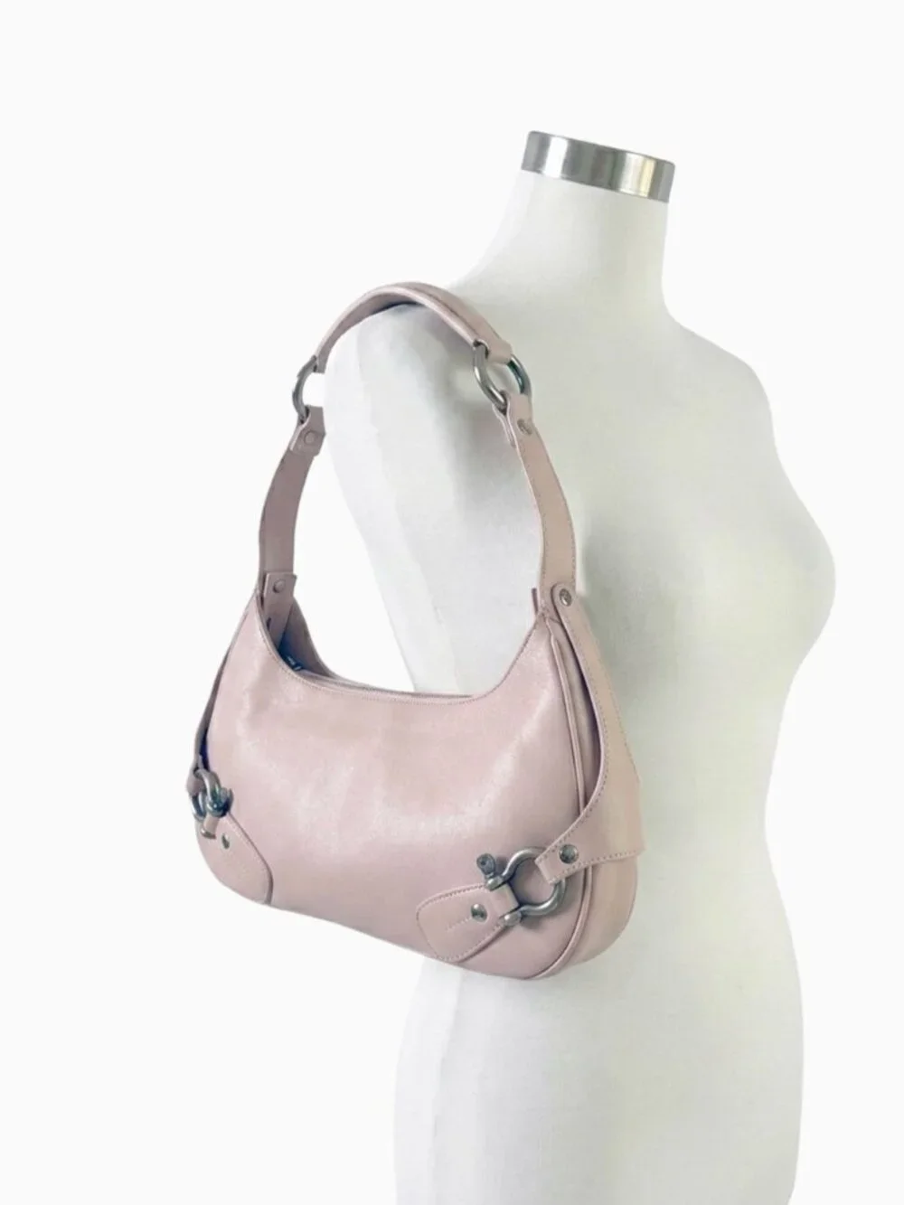 Vtg Burberry Pink Leather Baguette Shoulder Bag Y2K Italian Luxury Hobo Purse